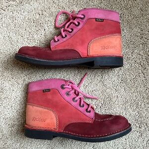 Kickers | Colorblock Lace Up Ankle Boots | Orange/Pink | Size 7.5